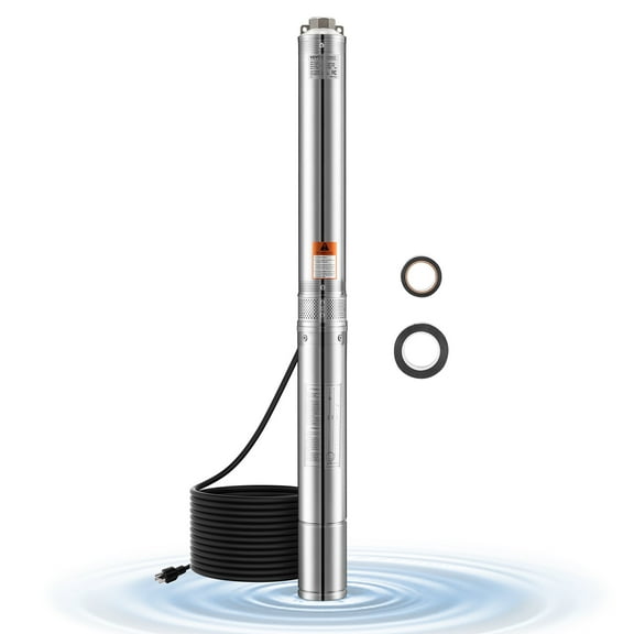 VEVOR Deep Well Submersible Pump, 2 HP Output Power, 115V, 31.7 GPM Flow 450 ft Head, with 9.84 ft Cord, Stainless Steel Water Pump, for Industrial, Irrigation, and Home Use, IP68 Waterproof Grade