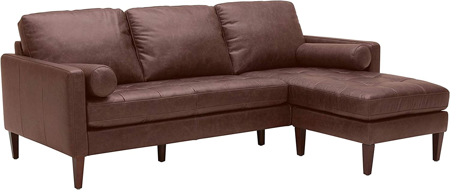 Amazon Brand \u2013 Rivet Aiden MidCentury Modern Leather Sofa Couch 86.6”W Cognac