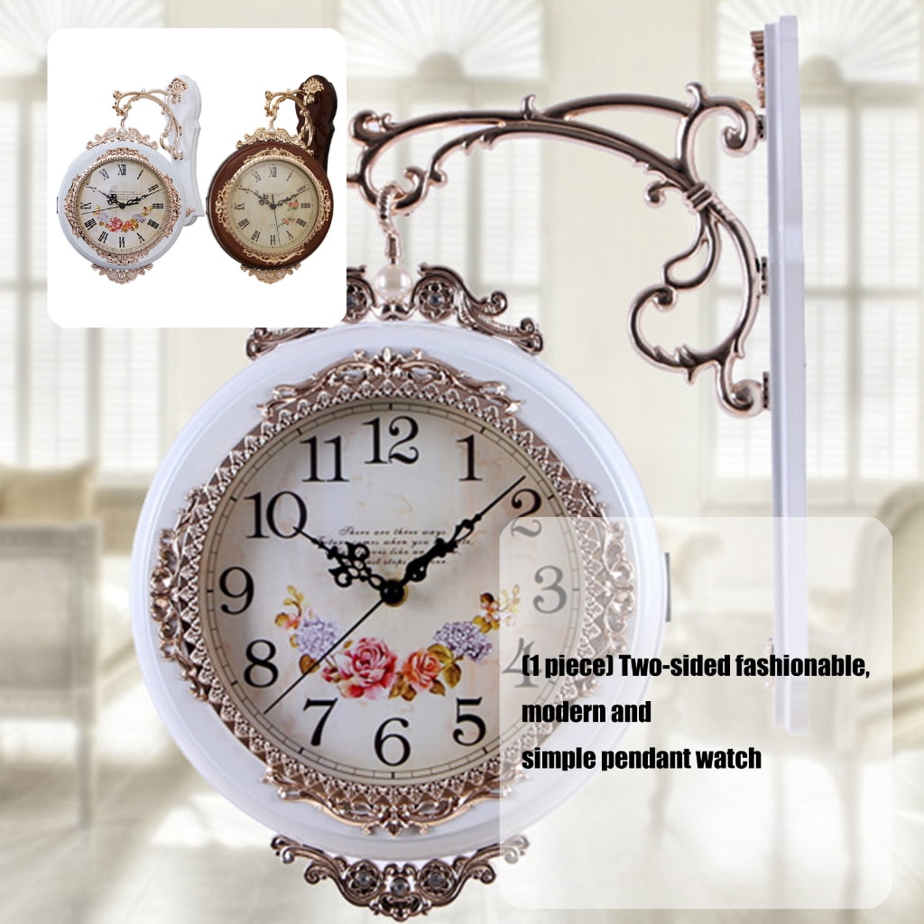 PatungKu European Antique Quiet Double View Wall Clock For Bedroom Dining Room Decors