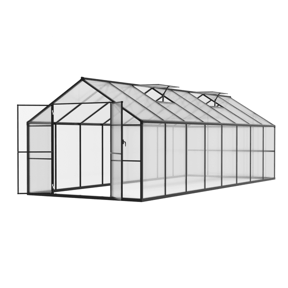 VEIKOUS 8' x 16' Greenhouse for Outdoor, Heavy Duty Polycarbonate Greenhouse Kit w/ Aluminum Frame, Lockable Door and Vents, Grey
