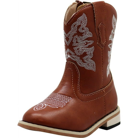 NORTY Boys Girls Western Boots Classic Cowboy Style with Side Zip & Contrast Stitching
