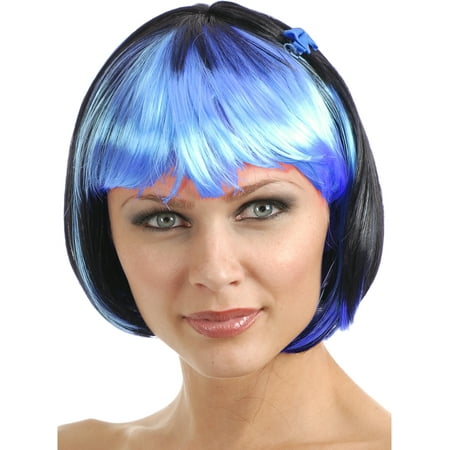 Women's 2-Tone Black and Blue Costume Bob Wig With Bangs