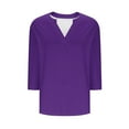 thumbnail image 4 of Tops for Women Trendy Solid Color 3/4 Length Sleeve V-Neck Pleat Flowy Shirts Loose Comfy Casual T-Shirts Tunics Purple X-Large, 4 of 5