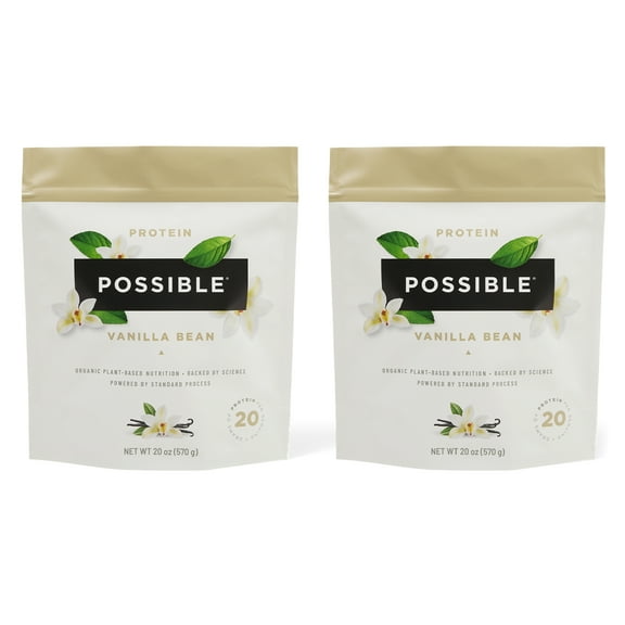 Possible Protein Powder Vanilla Bean - 20g of Vegan, Plant-Based Protein Mix - Non-GMO, Non-Dairy, Gluten-Free - 3.5g of BCAAs - 9 Essential Amino Acids - 30-Day Supply - 2 Bag, 30 Servings
