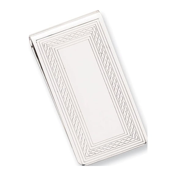 Solid Polished Engravable Silver Plated and Rhodium Patterned Border Money Clip Measures 50x25mm Wide Jewelry for Men