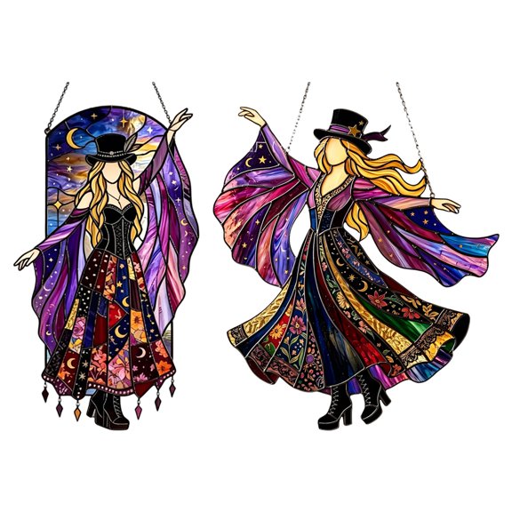 Stained-Glass Look Acrylic Sun Catcher Ornament, Witch-Inspired Window Decor with Sunlight Accent for Indoor Rooms