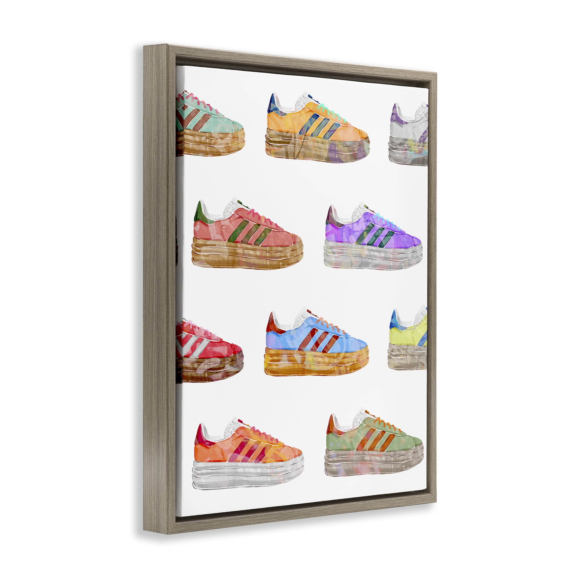 Stupell Industries Various Striped Sneakers Beauty & Fashion Painting Brown Floater Framed Art Print Wall Art, 17 x 21