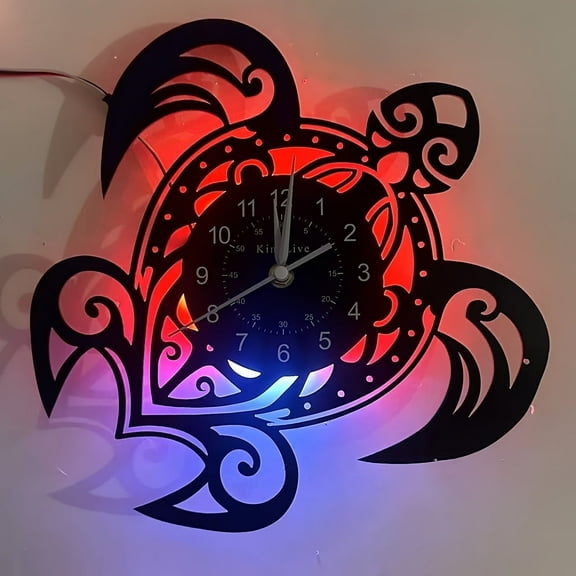 Vinyl Record Wall Clock, Turtle Theme Wall Clock,Silent Clock, Black