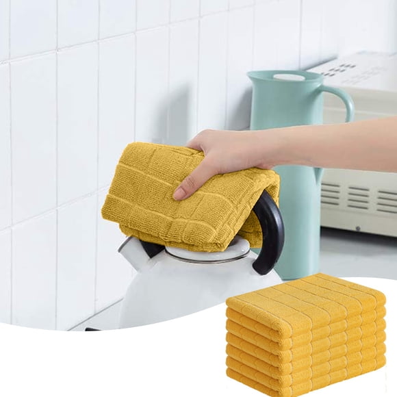 Juego de 6 paños de cocina de microfibra de 45 x 65 cm (17,72 x 25,59 pulgadas), ultrasuaves y absorbentes para un secado rápido y tareas de limpieza del hogar (amarillo).