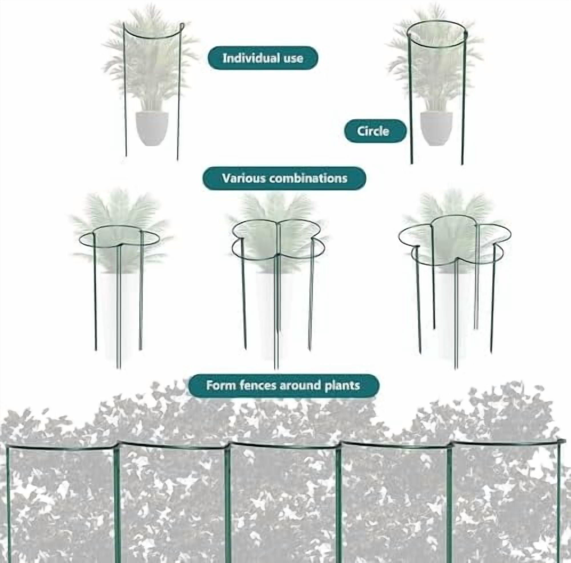 RibRave 10 Pack Garden Plant Support Stakes,10" Widex16 High Heavy Duty Interlinked Half Round Peony Support Ring Cage for Indoor Outdoor Plants,Plant Supports for Peony,Tomato,Hydrangea,Rose