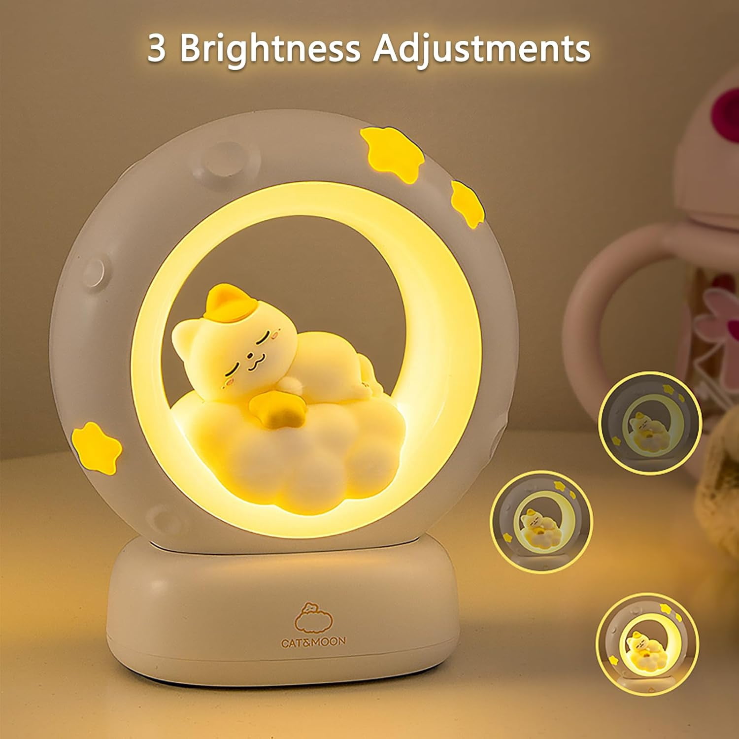Space Kitty LED Night Light for Kids, Cute Cat Nursery Lamp with Touch Sensor, Dimmable Rechargeable Bedside Light, Animal Decor Gifts for Girls Baby Cat Lovers