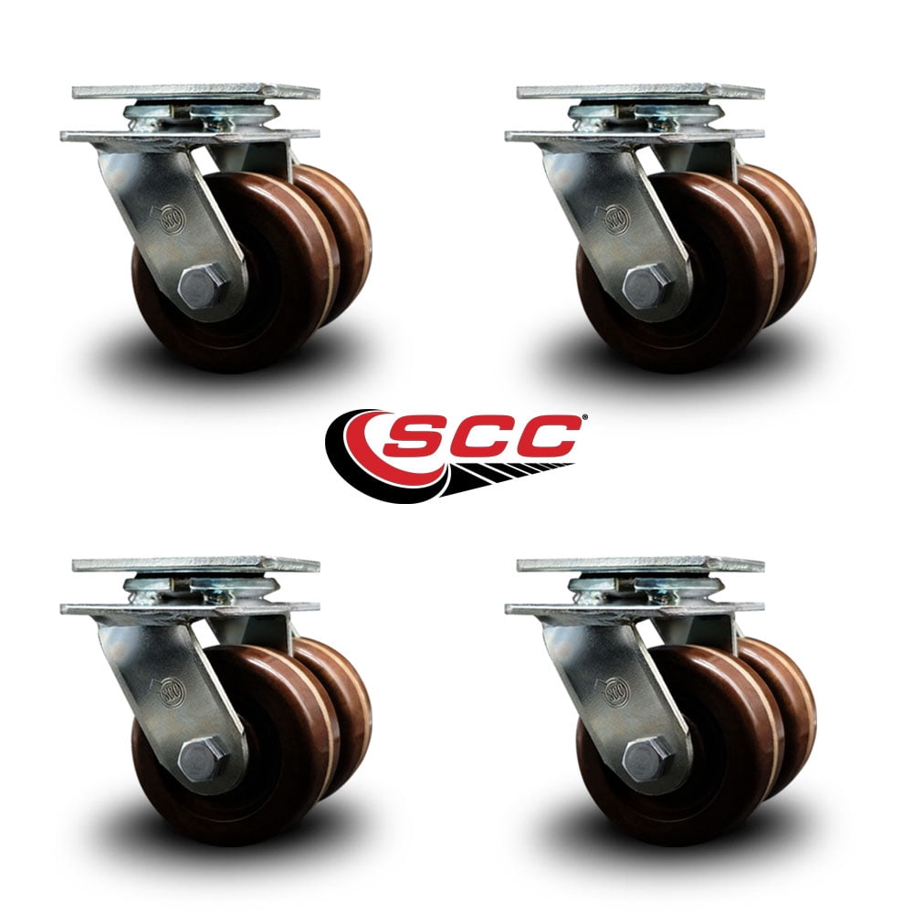4 Inch Dual High Temp Phenolic Wheels Swivel Caster Set with Roller Bearings SCC