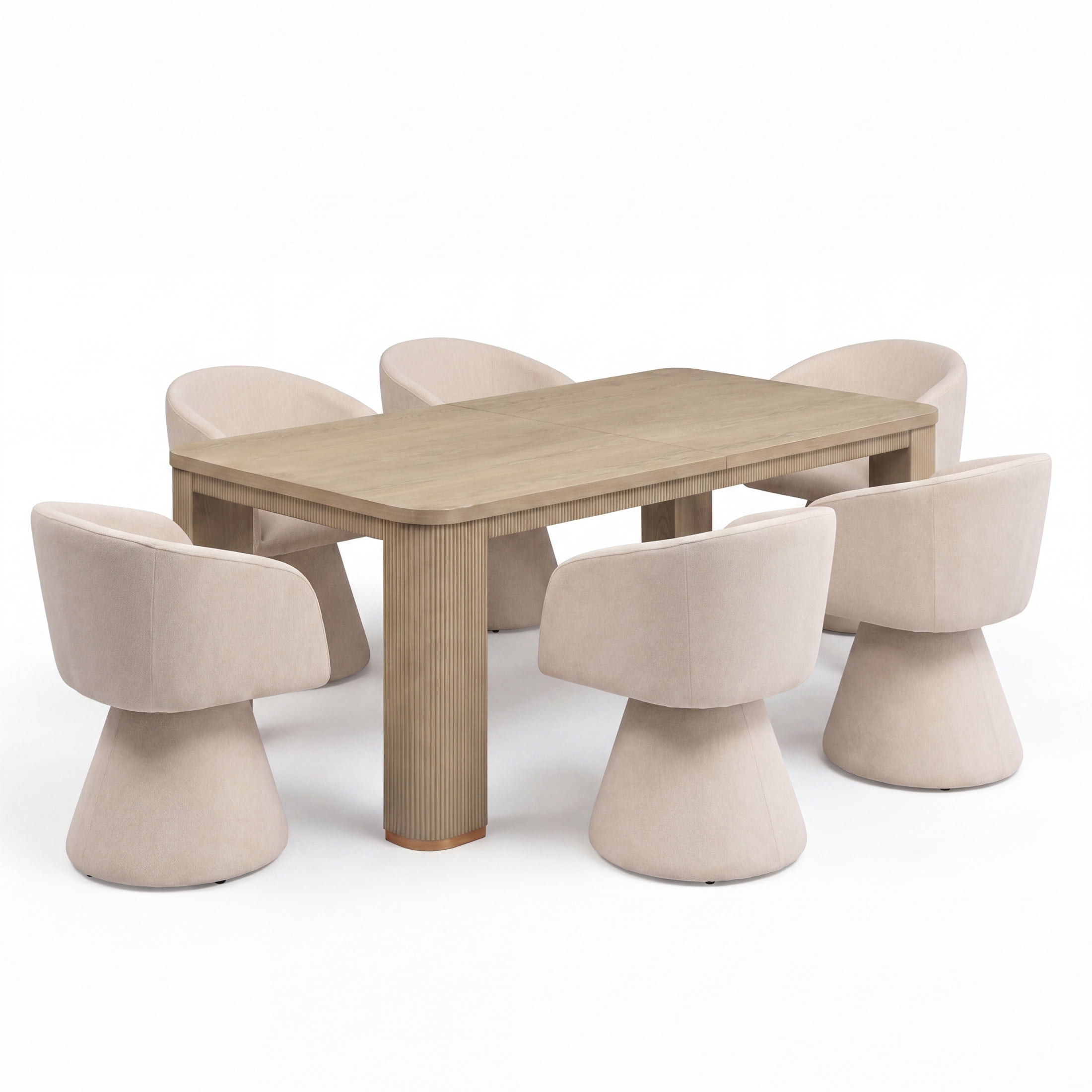 Christopher Knight Home 7-Piece Modern Dining Set, Swivel Upholstered Chairs and 90" Table, Light Ash+Beige