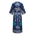 thumbnail image 5 of Bysome Women Dress Flower Print Long Sleeve V-Neck Dresses Summer Casual Women Dresses Size L Blue, 5 of 5
