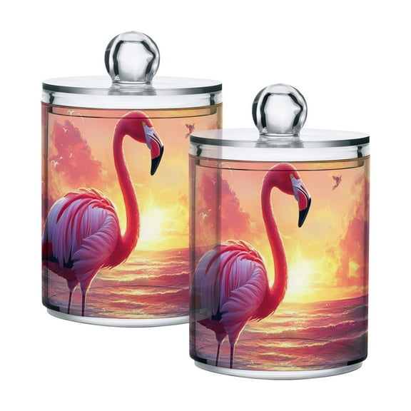 Flamingo on Dreamy Sunset Beach Translucent Plastic Cans Storage Canisters with Lid Set of 2