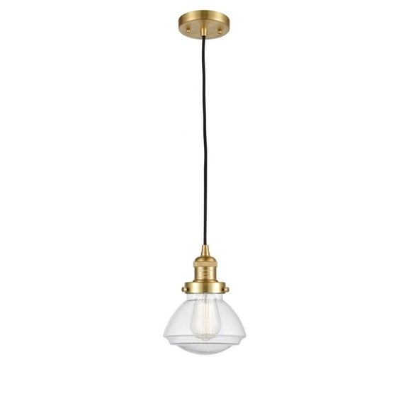 201S-SG-G324-Innovations Lighting-Olean-1 Light Mini Pendant in Industrial Style-6.75 Inches Wide by 7.75 Inches High Satin Gold Finish with Seedy