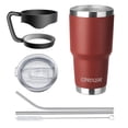 thumbnail image 2 of Ezprogear 30 oz Stainless Steel Coffee Tumbler Double Wall Water Cup Vacuum Insulated Camping Mug with Handle. Lid & Straws (Cherry Red), 2 of 6