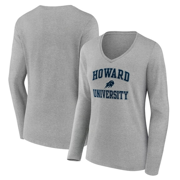 Women's Gray Howard Bison Campus Long Sleeve V-Neck T-Shirt