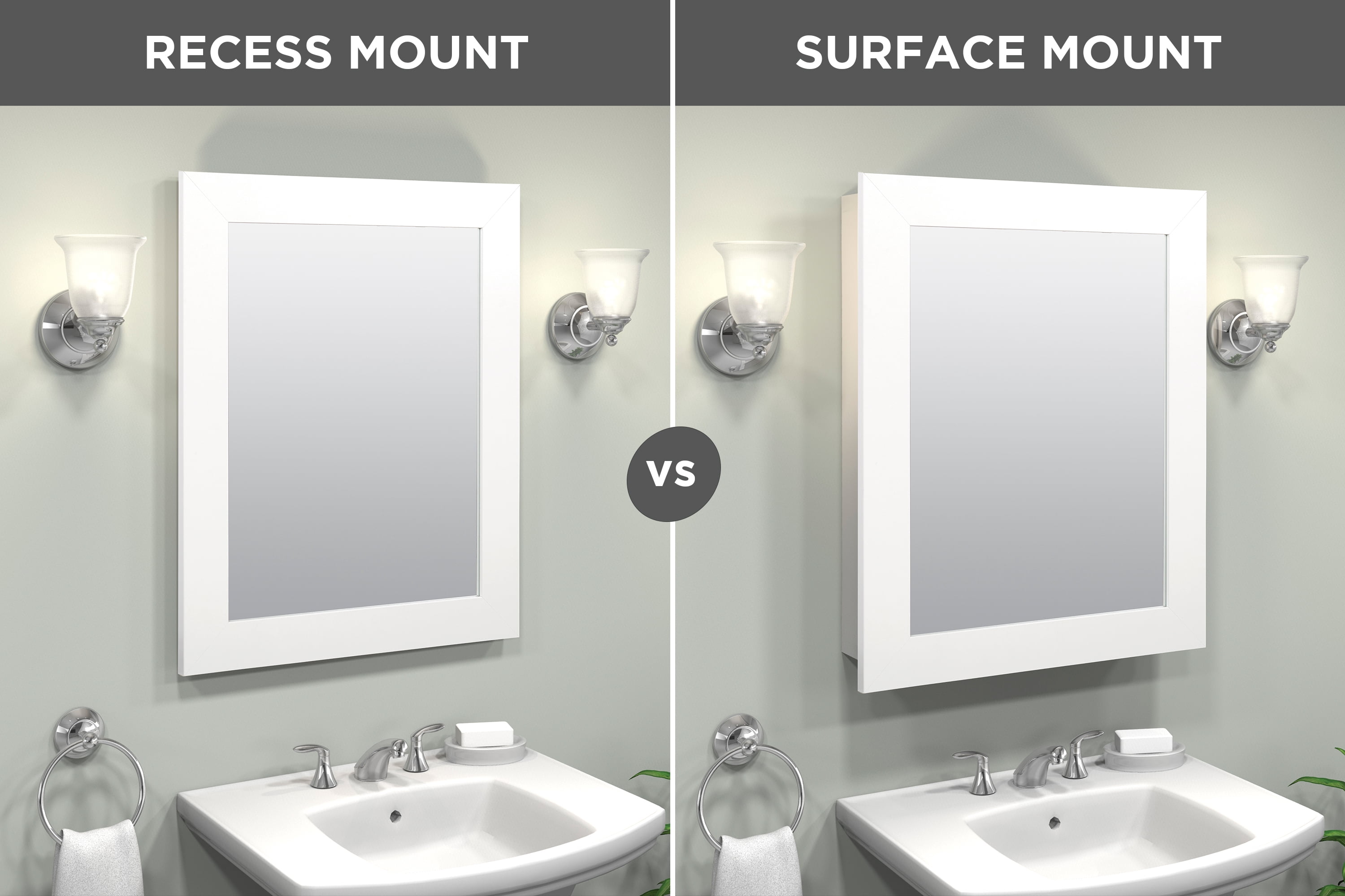 Zenna Home Recessed/Wall Mount Framed Mirror Medicine Cabinet, 24.5" x 30.5", White