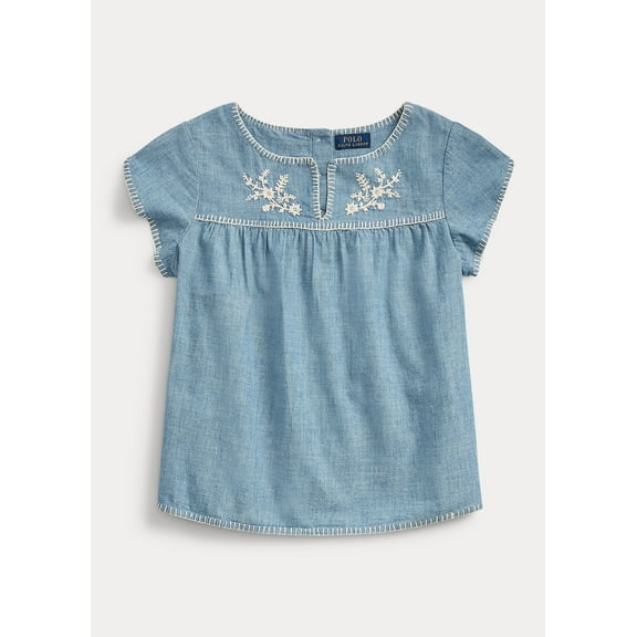 Ralph Lauren BLUE Girl's Embroidery Chambray Top, US 6