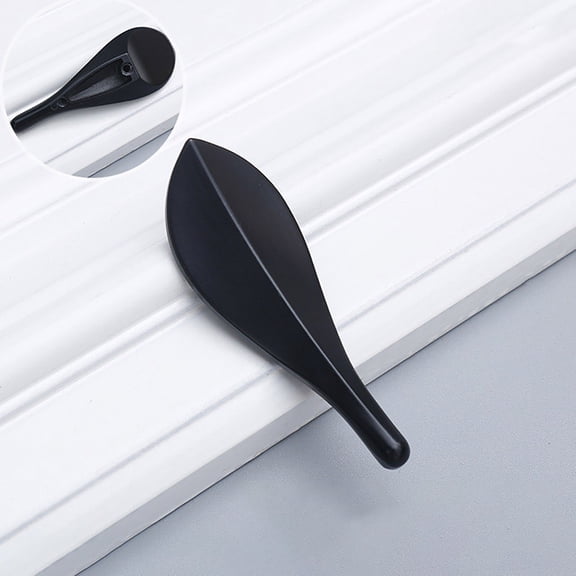 LQXZWJY 1 Pack | 3.5 Inch Cabinet Pulls Matte Black Stainless Steel Kitchen Drawer Pulls Cabinet Handles 3.5 InchLength,Loquat Leaf Shape Drawer Handles