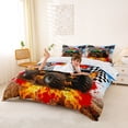 thumbnail image 2 of Castle Fairy Bold Monster Truck Queen Duvet Cover Set for Kids, Flame Flag Print Bedding for Modern Room, Orange Red Green,3-Piece,No Comforter, 2 of 6