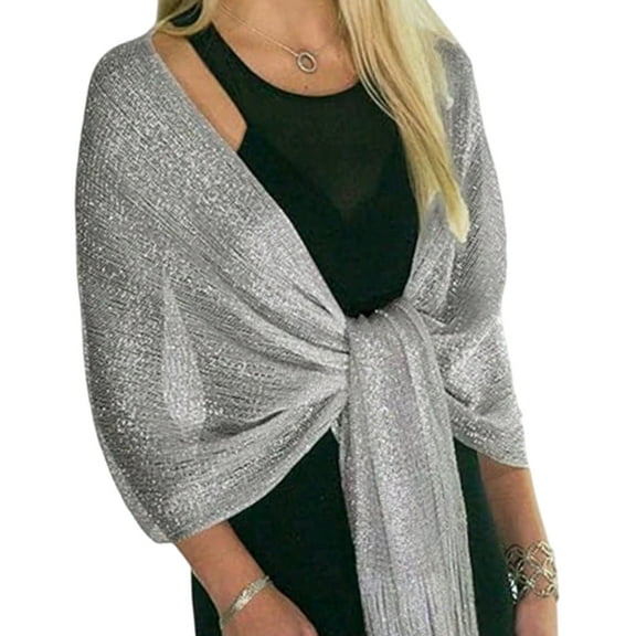 YongCo Silver Glittering Shoulder Wrap For Evening Dresses Women Festival Stole Bridal Wedding Party Formal Wear Shawl Wrap