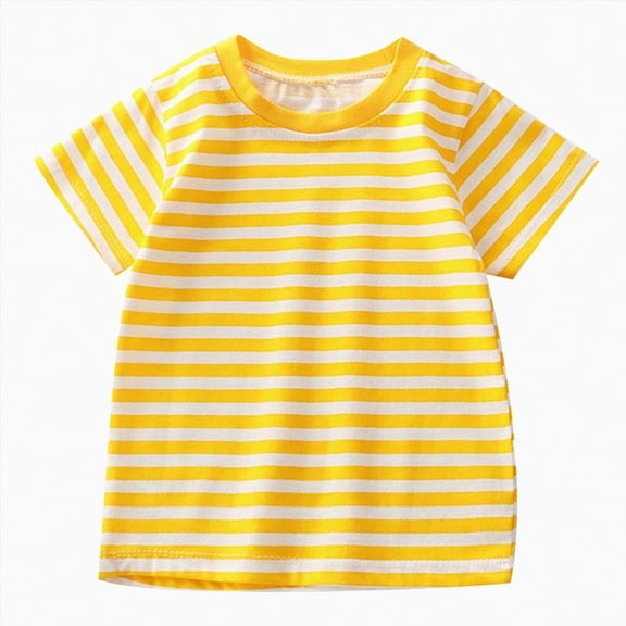 HCNTES Summer Children's Short Sleeved Striped T Shirt Pure Cotton Boys And Girls Top Baby Base Shirt(Yellow#@9,3-4 Years)
