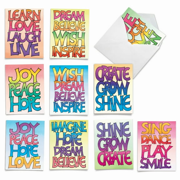 10 All Occasion Blank Note Cards Assorted (4 x 5.12 Inch) - WORD STACKS M3317
