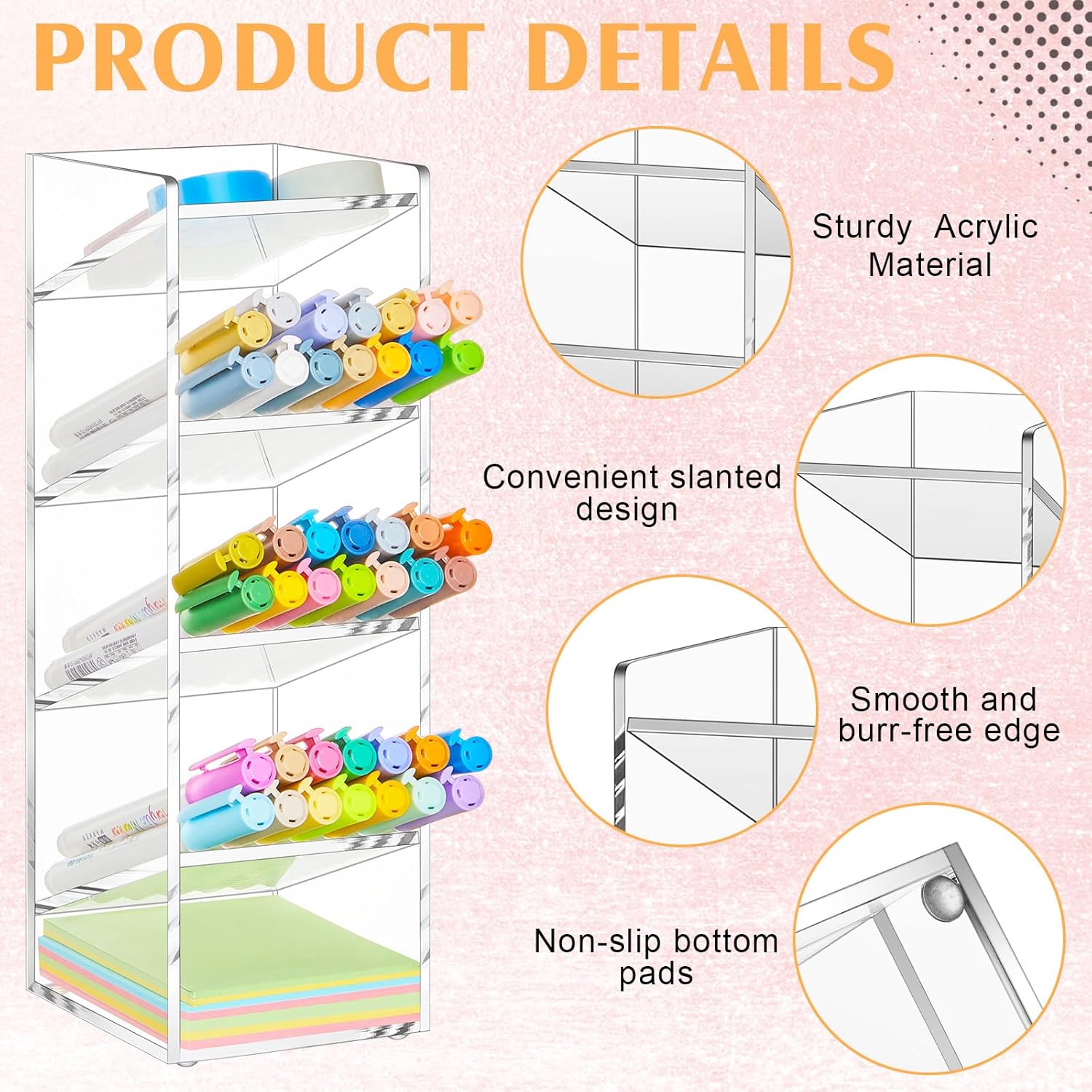 Acrylic Pen Organizer Storage for 50 Markers Vertical Marker Organizer Acrylic Pen Display Holder for Office Desk Desktop Stationery Pencil Storage, Clear, 3.4 x 4 x 10.2 Inch