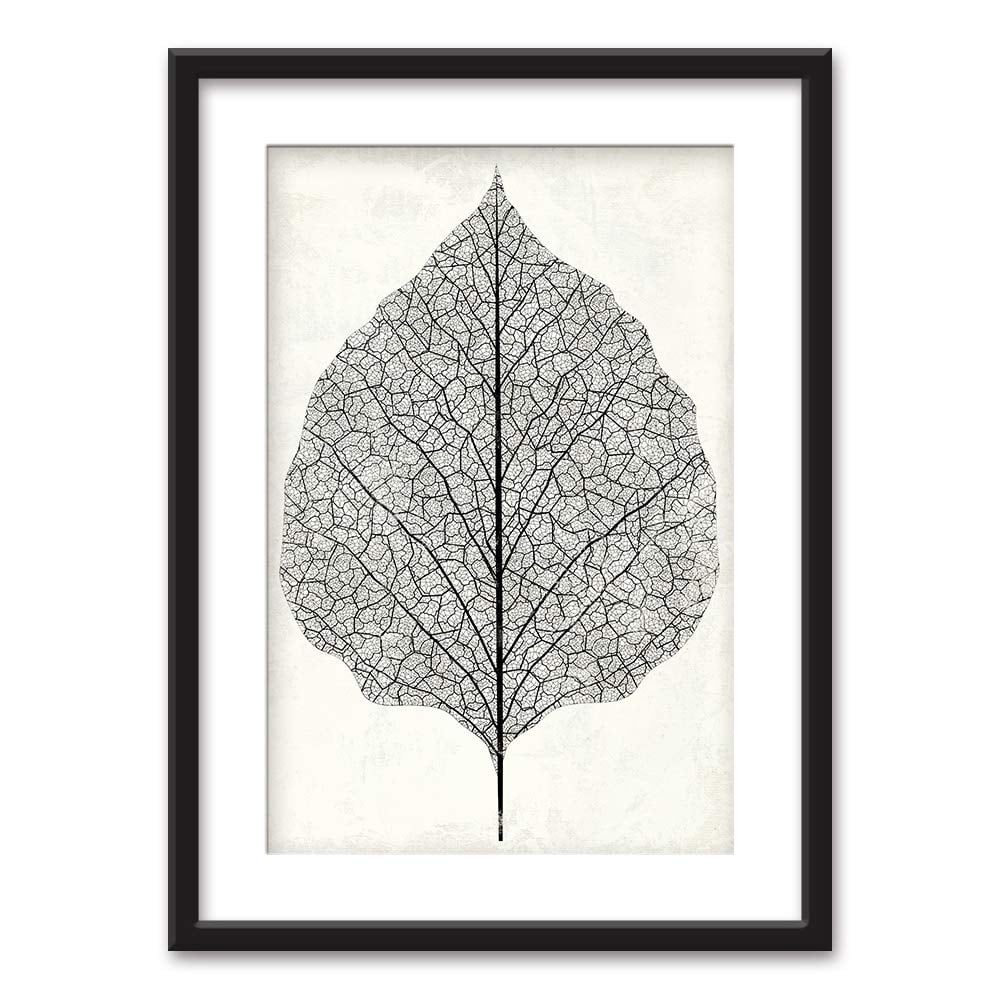 wall26 Framed Wall Art Black and White Leaf 16" x 24"