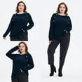 thumbnail image 3 of CASSIE LIZ Plus Size Shirts 4X Long Sleeve Womens Tops Fall Crew Neck Basic Dark Blue Sweatshirts Fashion Buttons Tee Loose Fit Tunics Winter Blouses Casual Pullovers 4XL 24W 26W, 3 of 5