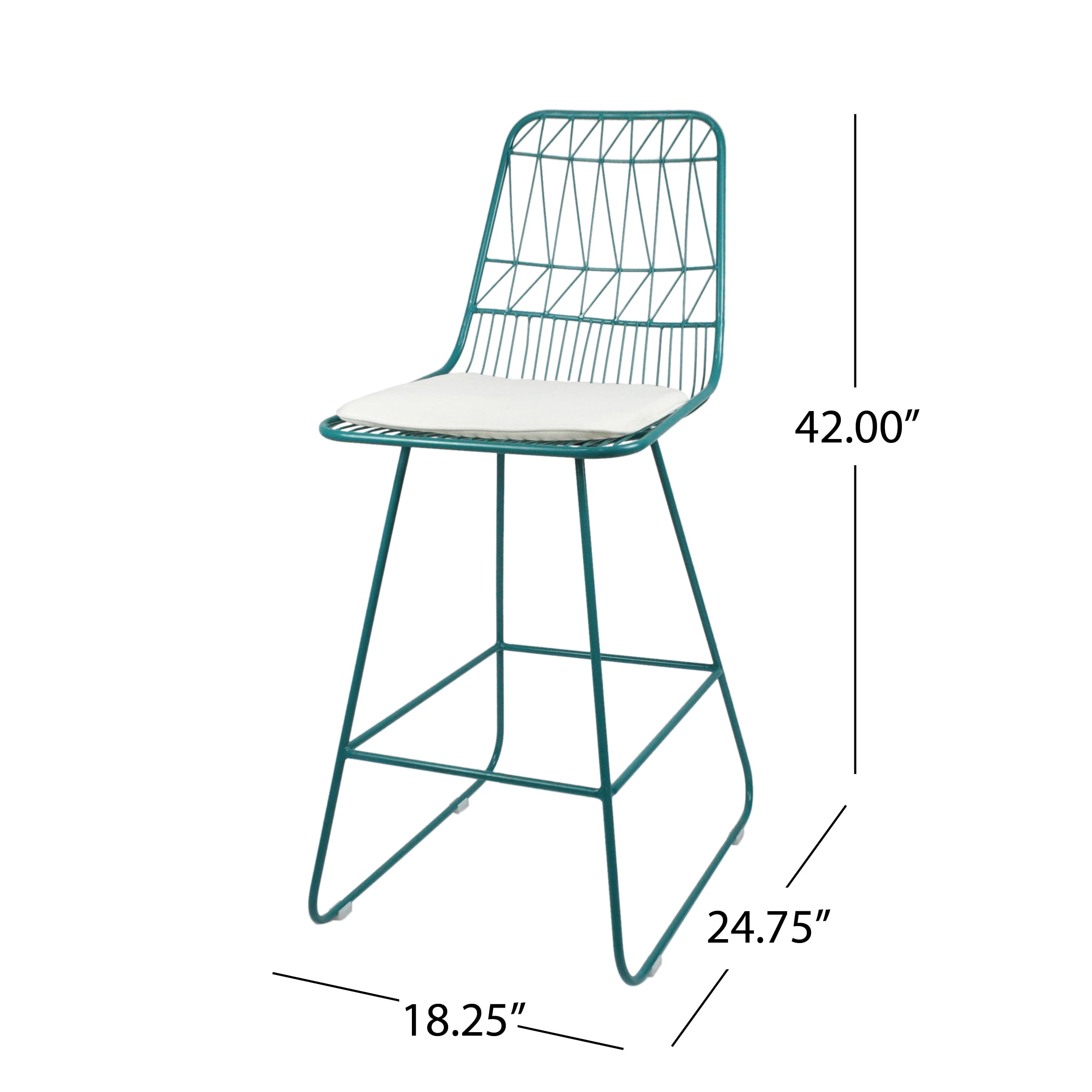 Emory Indoor Wire Counter Stools with Cushions (Set of 2), Teal and Ivory
