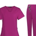 thumbnail image 2 of Female Scrub Set Nurse v Pants Female Short neckline Machine Washable Short Sleeves Suit L Rose Red, 2 of 7