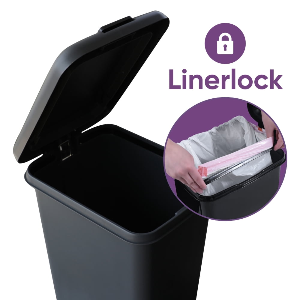 Superio 10L Slim Step & Push Trash Can - Dual Opening, Compact Design (10.63"x7.68"x13.53") - Black