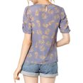 thumbnail image 4 of MODA NOVA Juniors Elegant Crew Neck Shirred Sleeve Keyhole Back Floral Blouse, 4 of 7