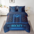 thumbnail image 2 of 7 Piece Ice Hockey Bed in a Bag Twin Size Sports Bedding Sets Teen Ice Hockey Field Print Comforter Set with Sheets Winter Sports Themed Bed Set Geometry Stripes Sheets, 2 of 5