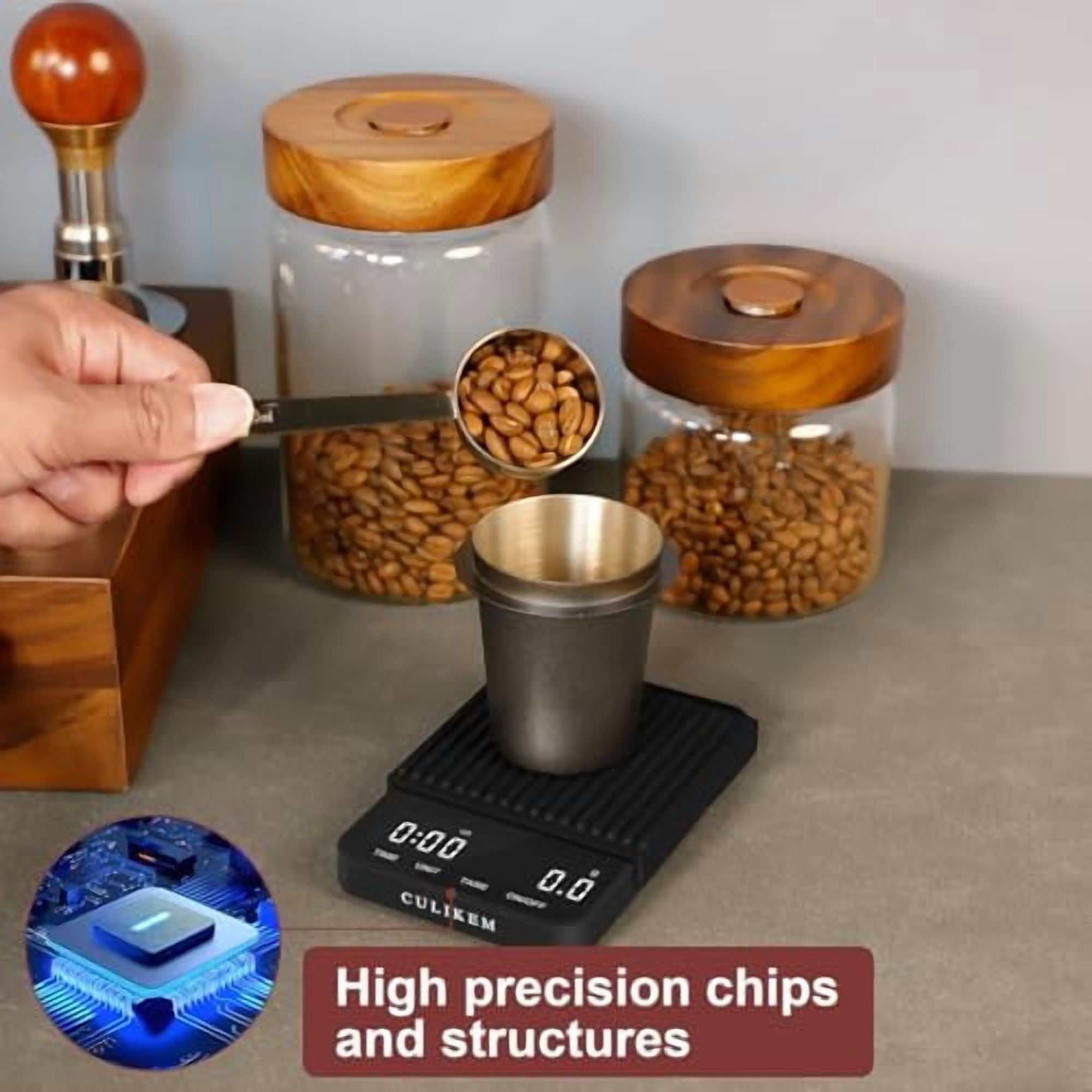 Coffee Espresso Scale with Timer, Kitchen Food Digital Matcha Scale, Rechargeable, Glass Mirror Design, for Barista, 0.3-2000g/0.1g
