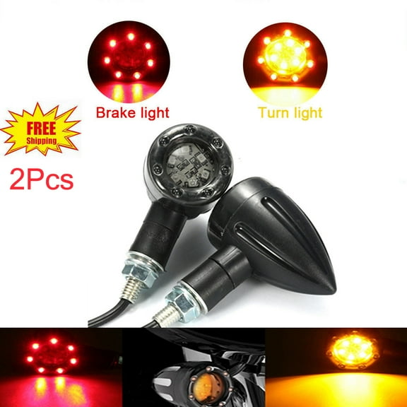 SPRING PARK 2Pcs Universal Motorcycle LED Rear Turn Signal Brake Running Stop Safe Lights Indicator Tail Light (Black)