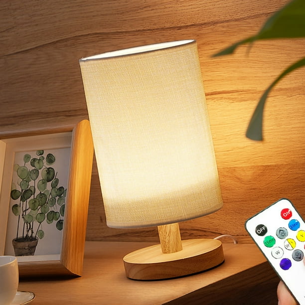 Lámpara de noche Jadeshay Diseño fácil de usar madera Lino luz cálida LED