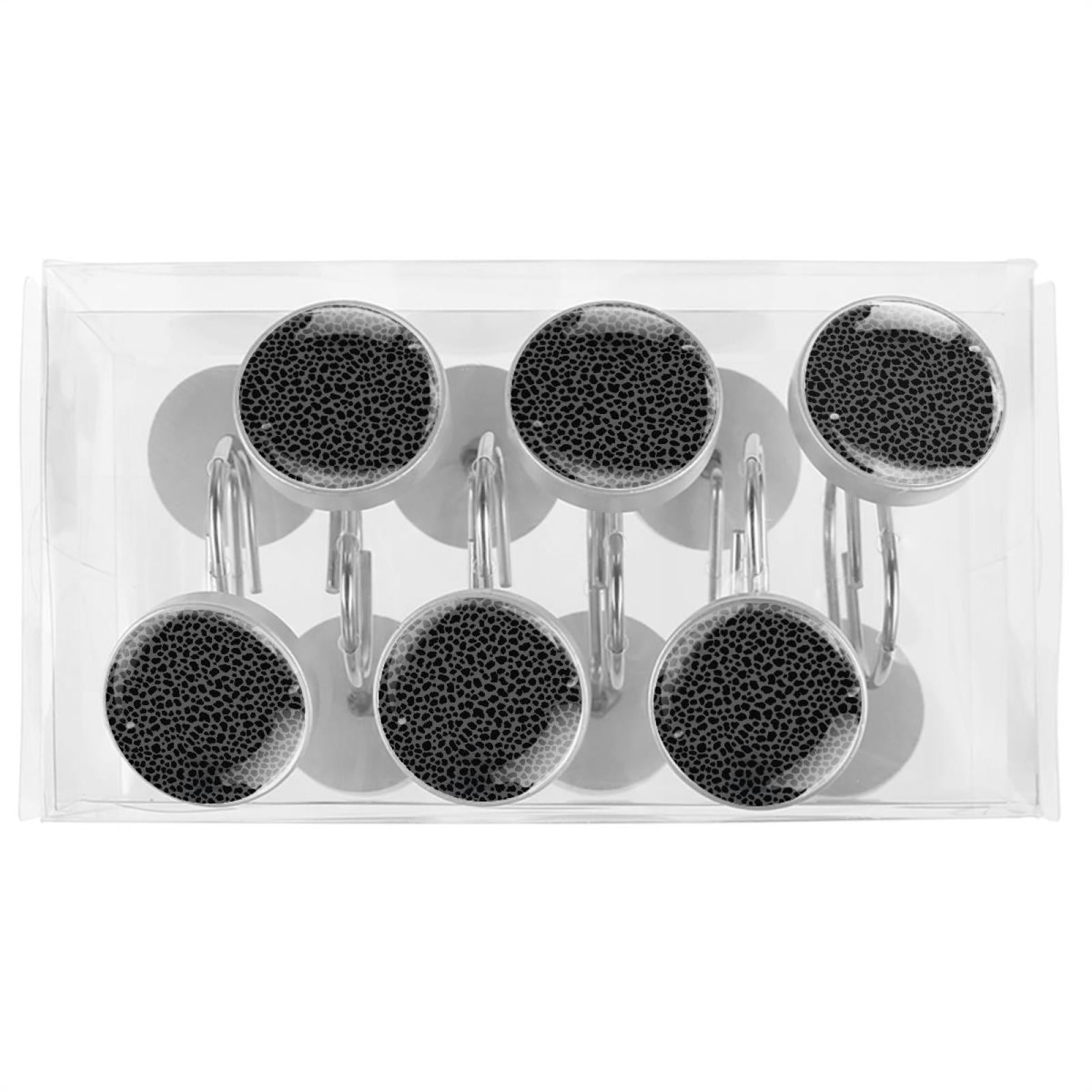 HemaKayy 12 Pcs Shower Curtain Hooks Bathroom Decorative Accessories Gray Black Leopard Print Pattern