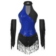 thumbnail image 1 of TiaoBug Tenue de Danse Latine à Franges pour Femmes Justaucorps Brillant avec Gants Robe de Danse de Salon Bleu Royal m, 1 of 6
