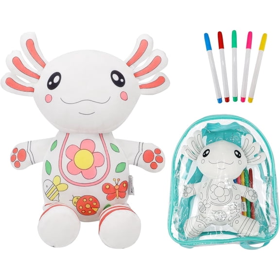 IFOYO Coloring Plush Toy, 5 Washable Markers Salamander Stuffed Animal Doll for Kids Ages 4-6, Birthday Gift for Nursery, Travel, Playtime