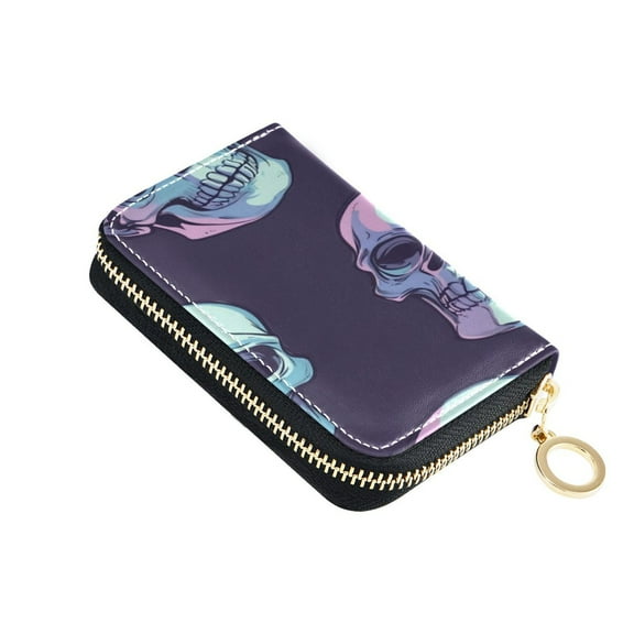 Leather Zipper Card Bag 4.7x3.1x0.8Inch Women's Card Bag Coin Purse Credit Card Bag Bank Card Bag Business Card Bag Coin Bag Halloween Skeletons4