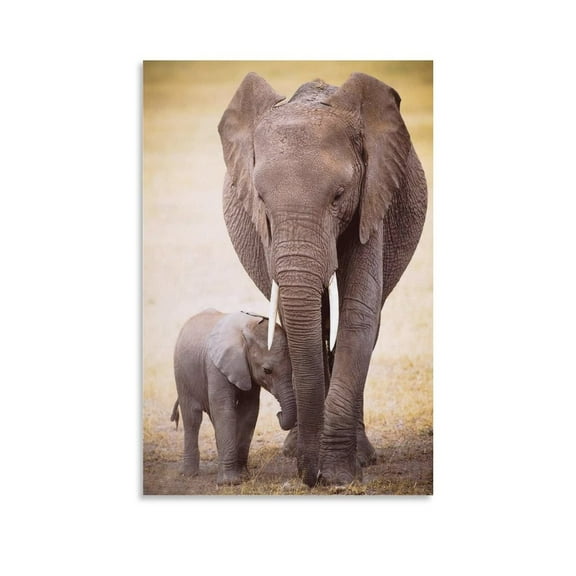 African Elephant Animals Mammals, Motherly Love, African Bush Elephant and Baby Elephant Wall Art Po Canvas Wall Art Prints for Wall Decor Room Decor Bedroom Decor Gifts