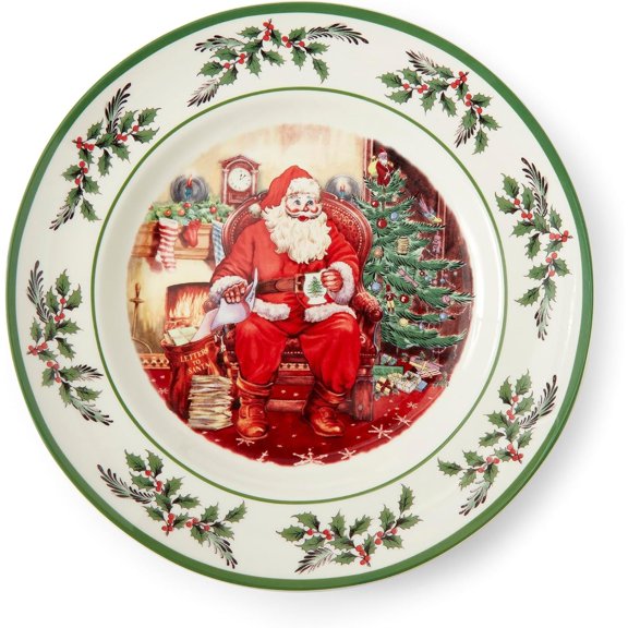 Spode Christmas Tree Collector's Plate, 10.5-Inch Porcelain Dinner & Appetizer Plate, Holiday-Themed Serving Plate, Microwave & Dishwasher Safe, Festive Collectible Seasonal Dining Plate