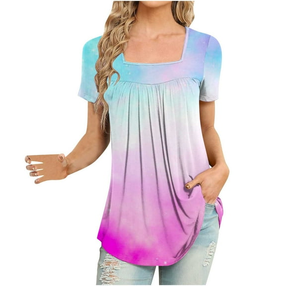 yievot Summer Tees Shirts for Women Women Fashion Printed Casual V-Neck Short Sleeve Loose T-Shirt Blouse Tops