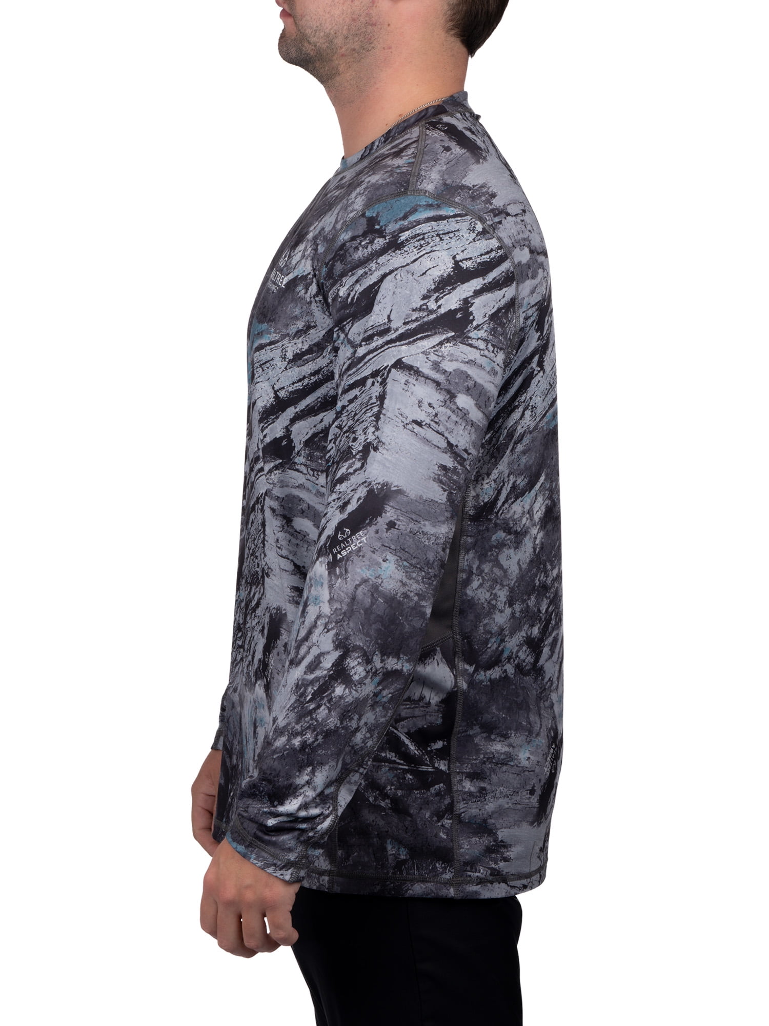 Realtree Mens Long Sleeve Jersey Recycled Polyester Reversible UPF Scent Control Black Pearl Performance Tee- S