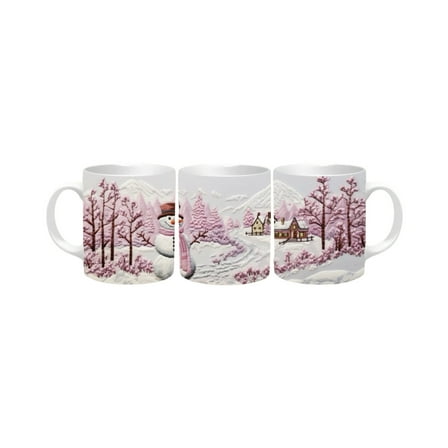 Christmas Snowman Collection 11oz Mug Handmade, Sublimated with Embroidery Illusion, Home Decor. (Pink #3)