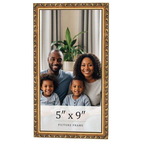 5x9 In Frame Black & Gold Solid Wood Picture Frame Width 1.125 Inches | Interior Frame Depth 0.375